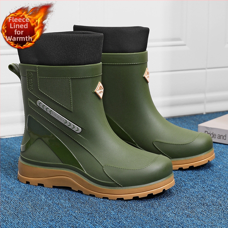 Vīriešu vidēja augstuma lietus zābaki, ūdensizturīgi, pretslīdes, nodilumizturīgi, viengabala zole