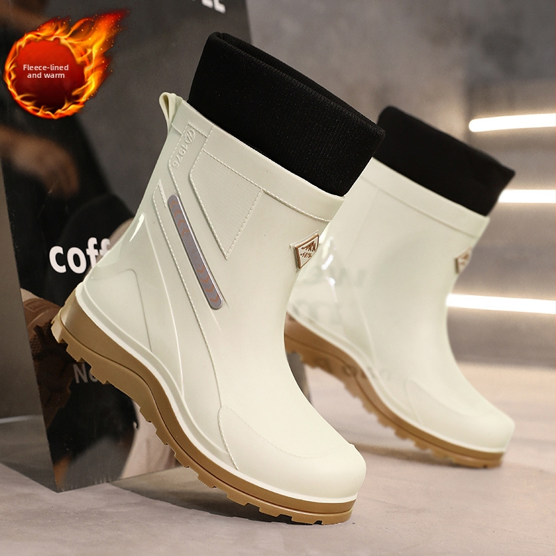 Vīriešu vidēja augstuma lietus zābaki, ūdensizturīgi, pretslīdes, nodilumizturīgi, viengabala zole