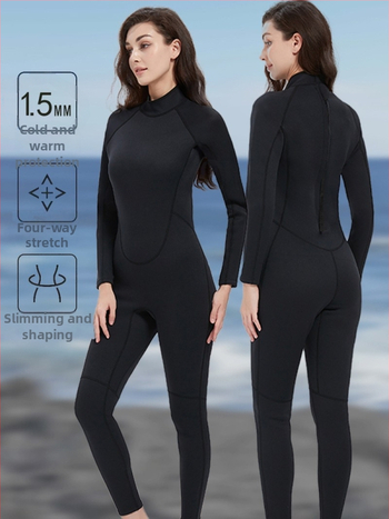 Sieviešu pilnais wetsuits, 1,5 mm, UV aizsardzība, ķīmisko šķiedru maisījums, niršana