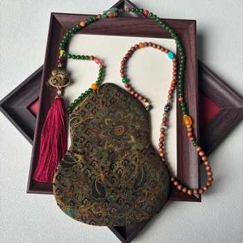 Τσάντα κινητού με φούντα, κέντημα Song Brocade, κινεζικού στυλ, οβάλ σχήμα, βαμβακερό ύφασμα με φέροντα επένδυση, Άνοιξη 2025