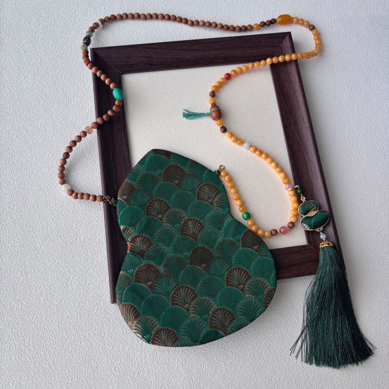 Τσάντα κινητού με φούντα, κέντημα Song Brocade, κινεζικού στυλ, οβάλ σχήμα, βαμβακερό ύφασμα με φέροντα επένδυση, Άνοιξη 2025