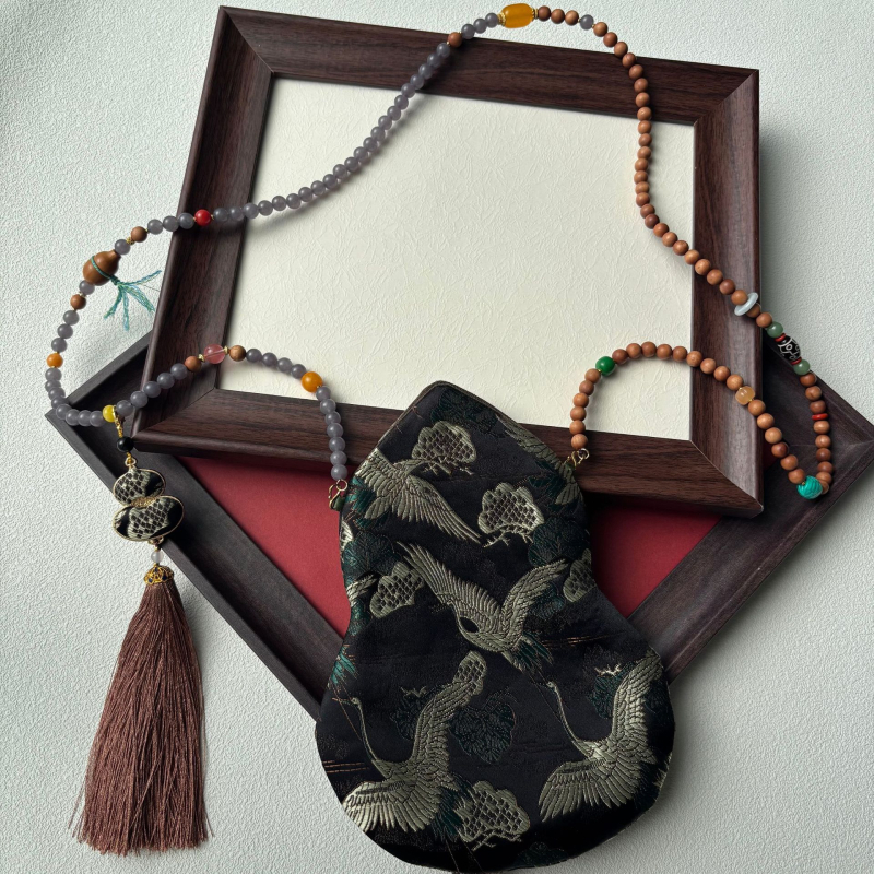 Τσάντα κινητού με φούντα, κέντημα Song Brocade, κινεζικού στυλ, οβάλ σχήμα, βαμβακερό ύφασμα με φέροντα επένδυση, Άνοιξη 2025