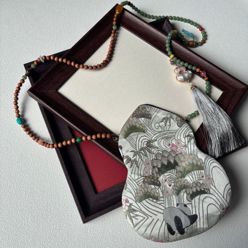 Τσάντα κινητού με φούντα, κέντημα Song Brocade, κινεζικού στυλ, οβάλ σχήμα, βαμβακερό ύφασμα με φέροντα επένδυση, Άνοιξη 2025