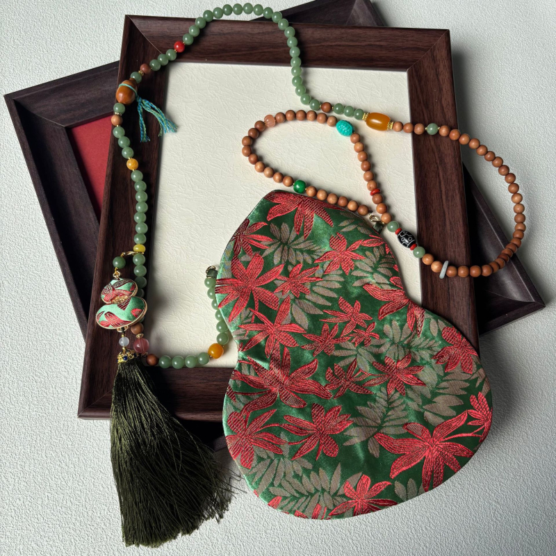 Τσάντα κινητού με φούντα, κέντημα Song Brocade, κινεζικού στυλ, οβάλ σχήμα, βαμβακερό ύφασμα με φέροντα επένδυση, Άνοιξη 2025