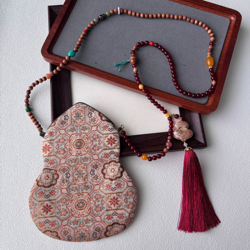 Τσάντα κινητού με φούντα, κέντημα Song Brocade, κινεζικού στυλ, οβάλ σχήμα, βαμβακερό ύφασμα με φέροντα επένδυση, Άνοιξη 2025