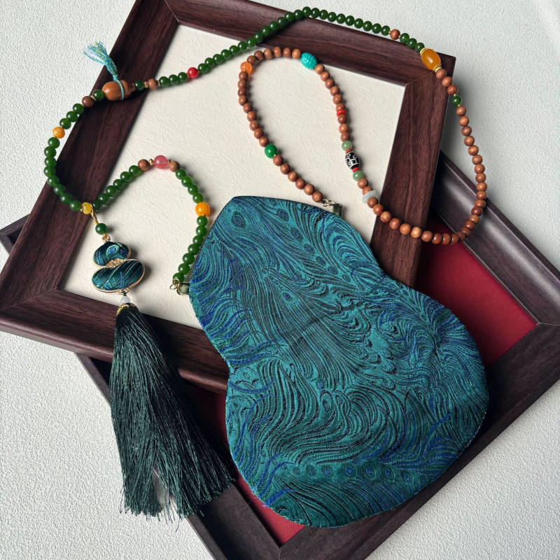 Τσάντα κινητού με φούντα, κέντημα Song Brocade, κινεζικού στυλ, οβάλ σχήμα, βαμβακερό ύφασμα με φέροντα επένδυση, Άνοιξη 2025