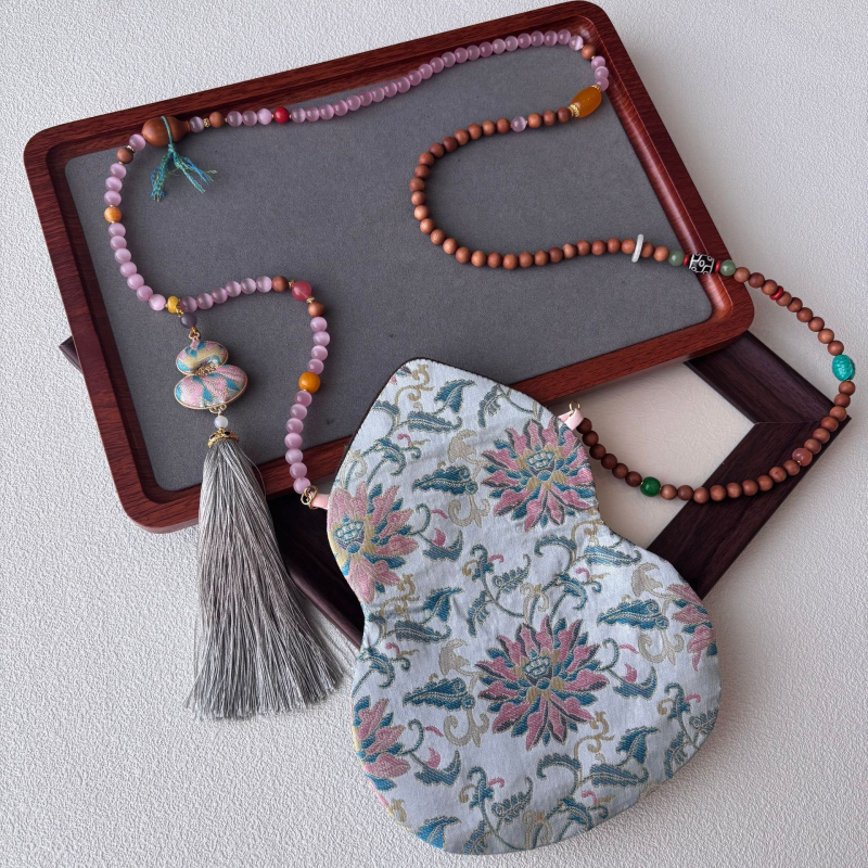 Τσάντα κινητού με φούντα, κέντημα Song Brocade, κινεζικού στυλ, οβάλ σχήμα, βαμβακερό ύφασμα με φέροντα επένδυση, Άνοιξη 2025