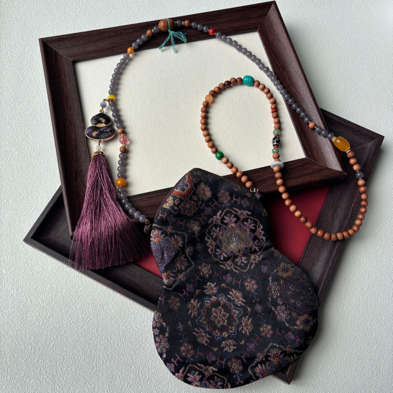 Τσάντα κινητού με φούντα, κέντημα Song Brocade, κινεζικού στυλ, οβάλ σχήμα, βαμβακερό ύφασμα με φέροντα επένδυση, Άνοιξη 2025