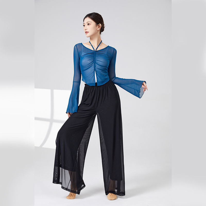 mo'leng Universālais top no Chenille-Spandex tīklu auduma ar trompetes piedurknēm etniskajām dejām, pavasaris 2025