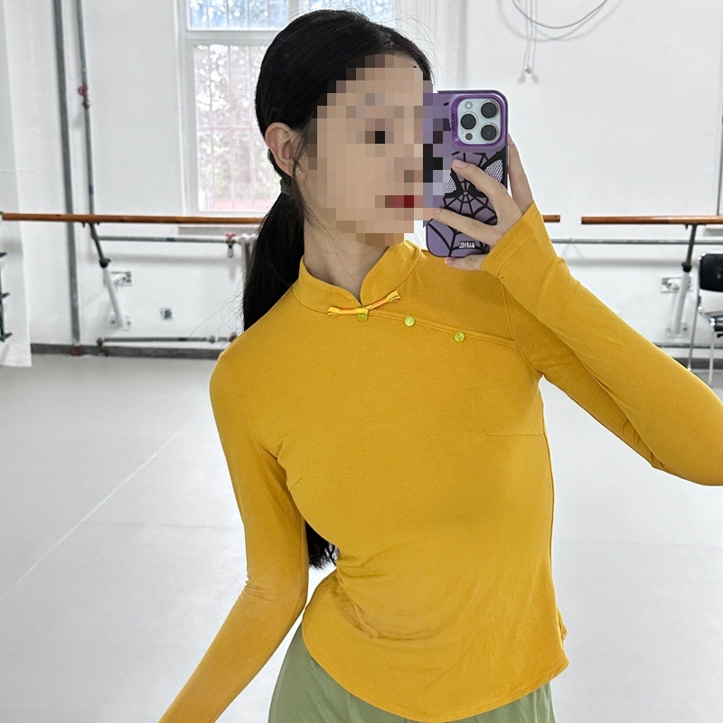 Deju praktikas komplekts - universāls garām piedurknēm top un bikses, Chenille-Spandex audums, 2025 pavasaris, tautas deja