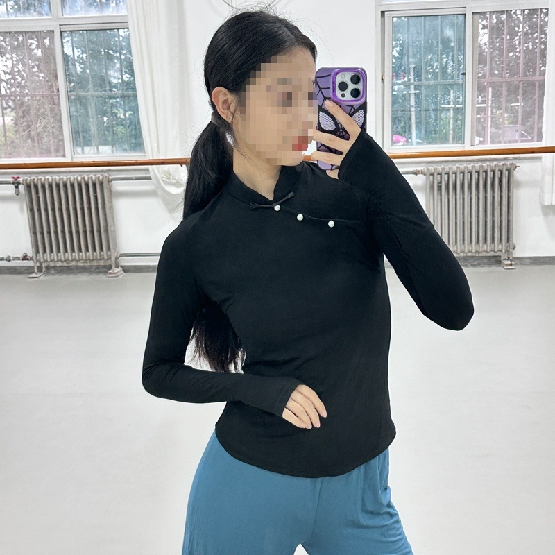 Deju praktikas komplekts - universāls garām piedurknēm top un bikses, Chenille-Spandex audums, 2025 pavasaris, tautas deja