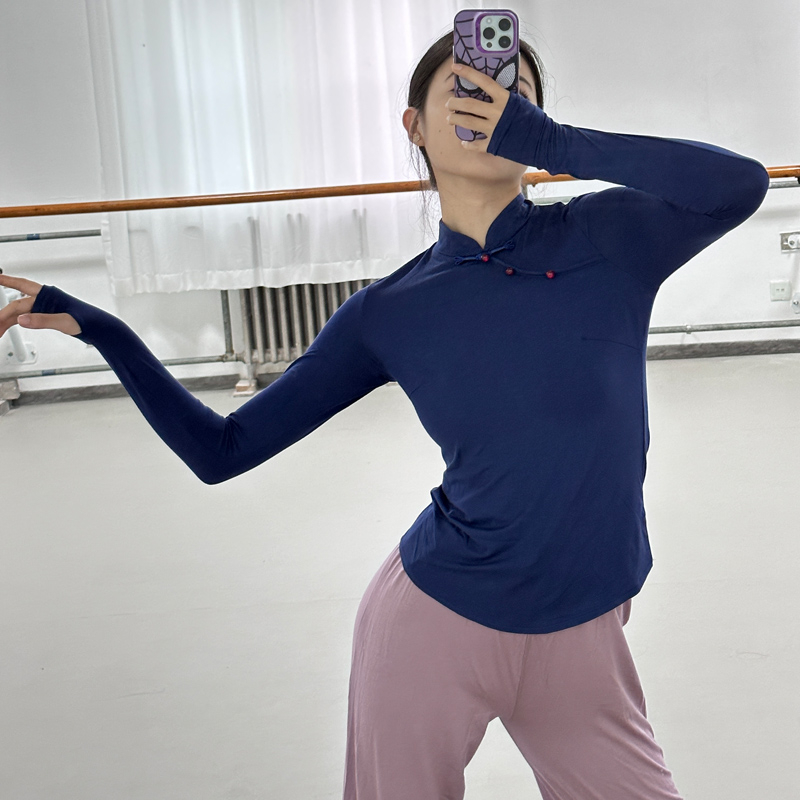 Deju praktikas komplekts - universāls garām piedurknēm top un bikses, Chenille-Spandex audums, 2025 pavasaris, tautas deja