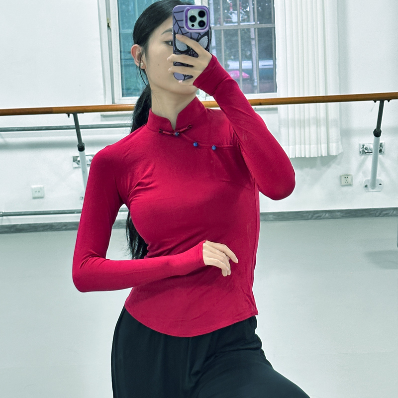 Deju praktikas komplekts - universāls garām piedurknēm top un bikses, Chenille-Spandex audums, 2025 pavasaris, tautas deja