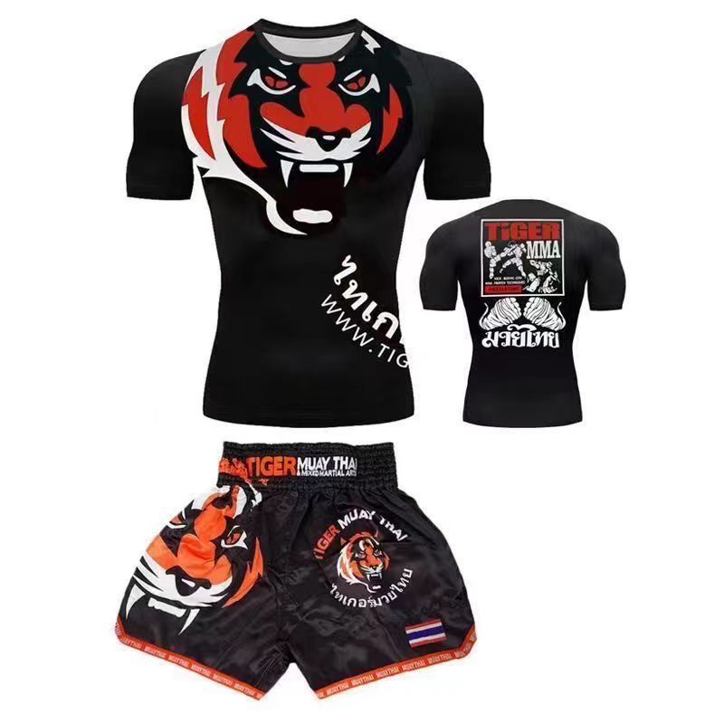 Muay Thai majica s dizajnom tigrove glave, brzo se suši, kratki rukavi, za MMA, UFC i Sanda