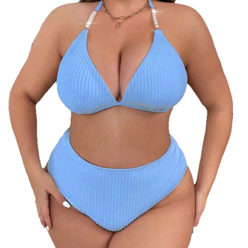 Bikini set s tankim trakama i otvorenim leđima, visokim strukom, s uloškom za grudni dio; materijal: najlon-elastan; podstava: poliester-elastan; težina 200 g