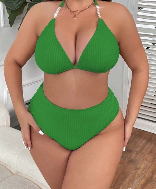 Bikini set s tankim trakama i otvorenim leđima, visokim strukom, s uloškom za grudni dio; materijal: najlon-elastan; podstava: poliester-elastan; težina 200 g