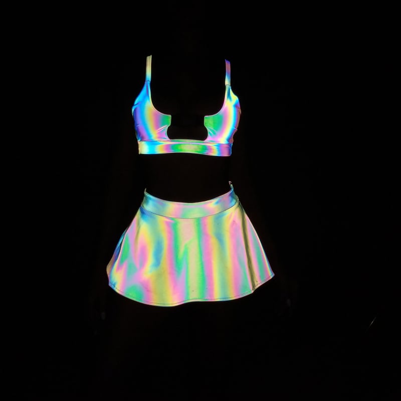 Ženski bikini kostim s reflektirajućim efektom, split dizajn, napuhani grudnjak, visok struk, otvorena leđa, sjajni poliester