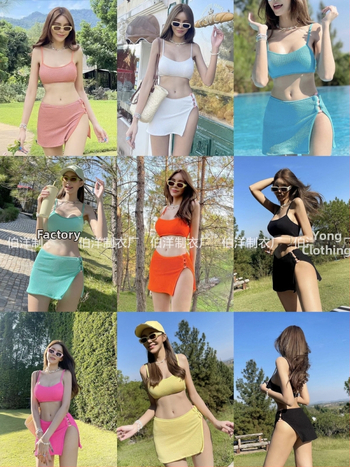 Triju daļu peldkostīmu komplekts, korejas stilā, ar uzpildītu augšdaļu, neilona audums, oderējums poliestera-elastāns, vienkrāsains