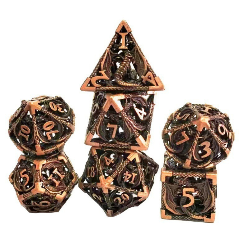 Latunske šuplje zmajeve kocke za D&D, višestrane strane, kutni dizajn, 7 komada