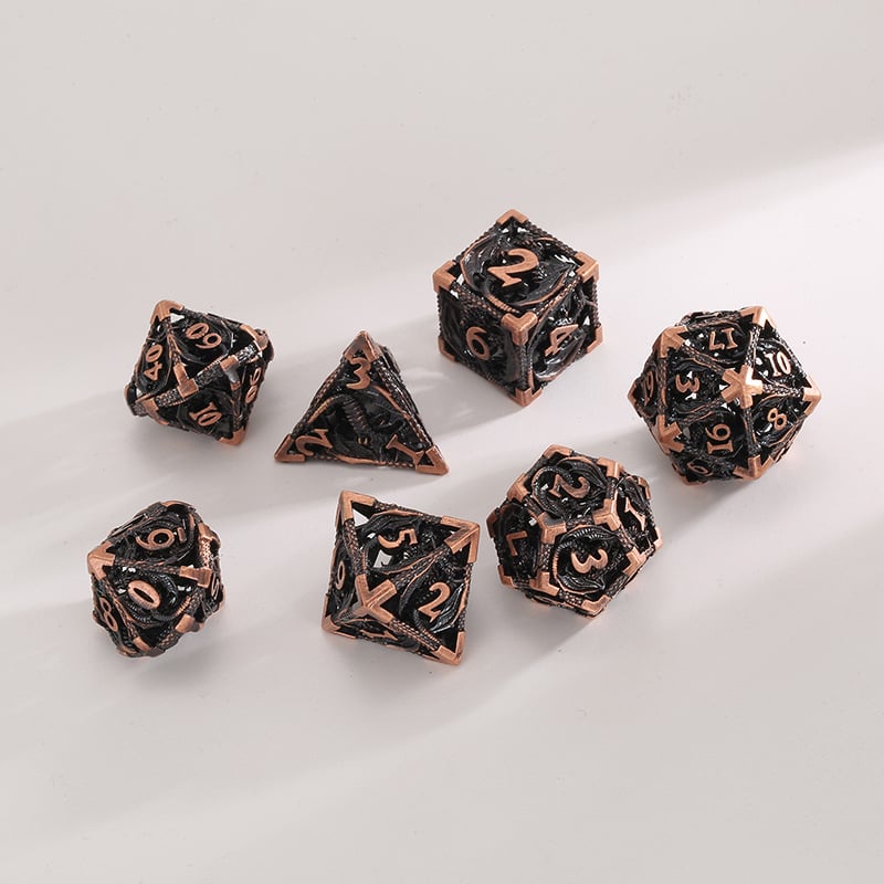 Latunske šuplje zmajeve kocke za D&D, višestrane strane, kutni dizajn, 7 komada