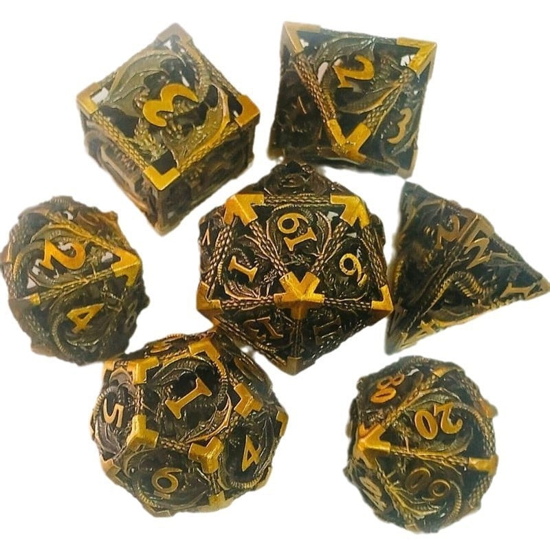 Latunske šuplje zmajeve kocke za D&D, višestrane strane, kutni dizajn, 7 komada