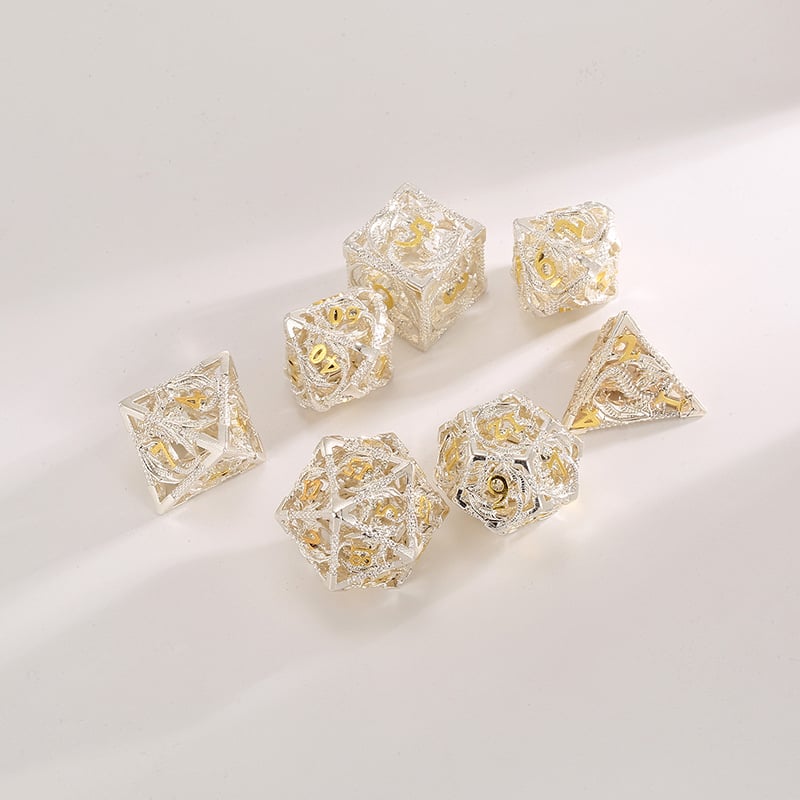 Latunske šuplje zmajeve kocke za D&D, višestrane strane, kutni dizajn, 7 komada