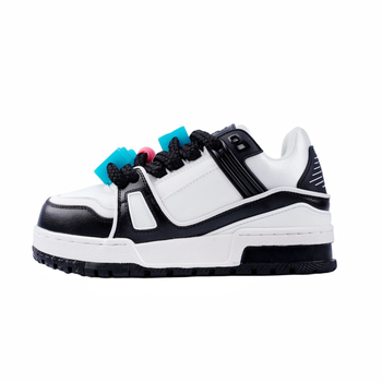 Sieviešu ādas sporta kurpes ar bieza gumijas zoli, šņorējamas, PU iekšējā zole, apaļš purns, vidēja augšdaļa vai zems augšdaļas, elpojošas un pretklejošas