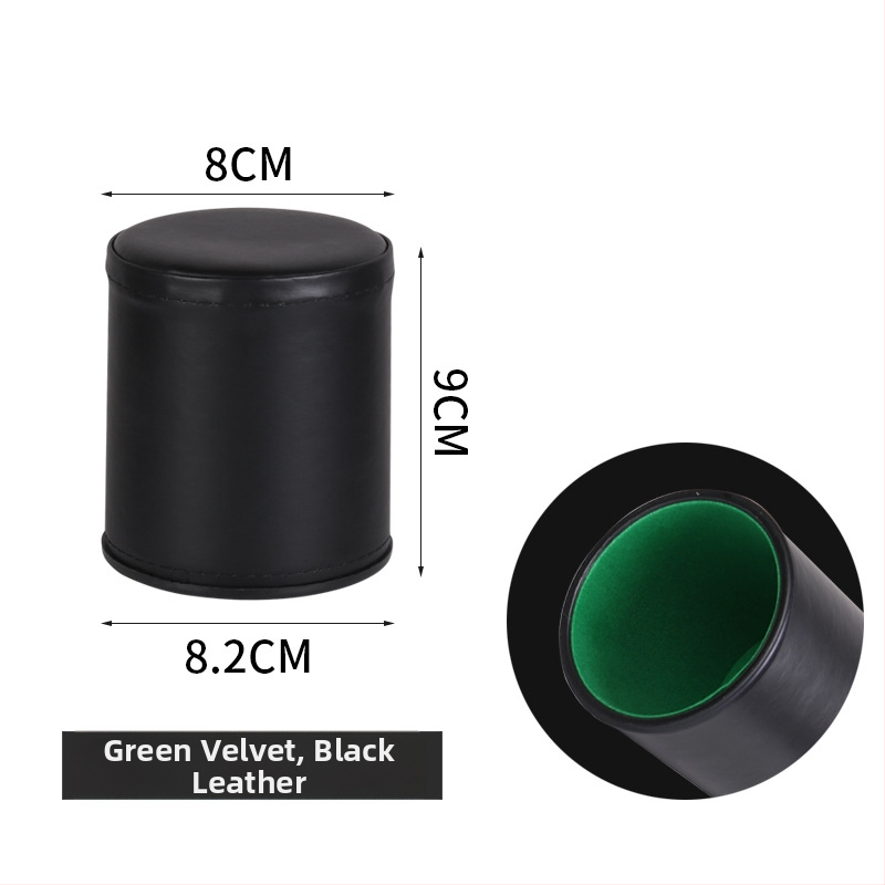 Set kockica s kožnim velurom i utišavajućim čašom i bazom — prilagodljiv za igre u baru i karte