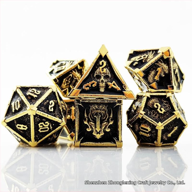 7 kauli no cinka sakausējuma ar noapaļotiem stūriem D&D galda spēlei