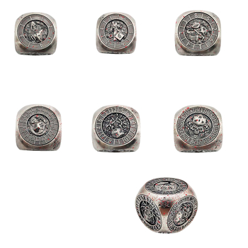 Metāla kauliņu komplekts no misiņa un cinka sakausējuma ar noapaļotiem malām, divdesmitpusēju kauliņi priekš D&D un Cthulhu