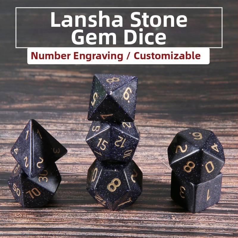 D&D daudzpusīgās kauliņas ar Lansha akmeni un sintētiskajiem kristālu dārgakmeņiem, desmit malām, pielāgojamas