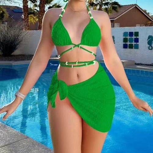 Ženski sexy bikini set od tri dijela s jastučićem za dojke i bez čelične potpore; poliester 82%, podstava 18%, težina 245 g, bez rukava
