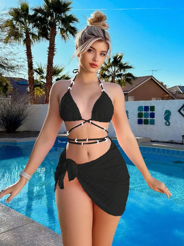 Ženski sexy bikini set od tri dijela s jastučićem za dojke i bez čelične potpore; poliester 82%, podstava 18%, težina 245 g, bez rukava