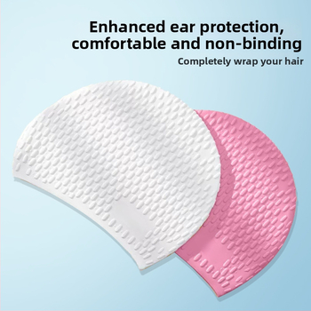 Pieaugušo sieviešu silikona peldcepure ar ūdens pilienu formu, palielināta burbuļu konstrukcija, ultraelastiska, ūdensnecaurlaidīga auss aizsardzība, ilgām matu aizsardzība