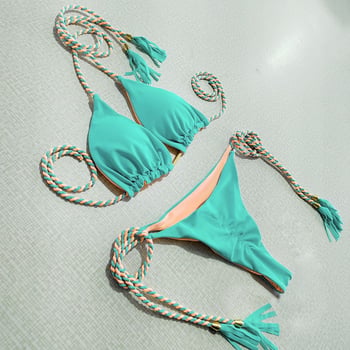 Ženski dvodijelni bikini set s podstavljenim trokutastim gornjim dijelom, bez čelične potpore; materijal najlon 82% s podstavom najlona; gaćice briefs; za plivanje