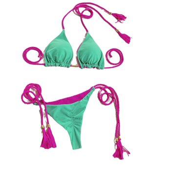 Ženski dvodijelni bikini set s podstavljenim trokutastim gornjim dijelom, bez čelične potpore; materijal najlon 82% s podstavom najlona; gaćice briefs; za plivanje