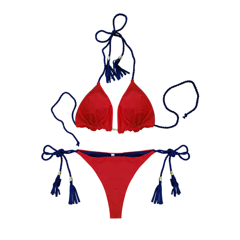 Ženski dvodijelni bikini set s podstavljenim trokutastim gornjim dijelom, bez čelične potpore; materijal najlon 82% s podstavom najlona; gaćice briefs; za plivanje