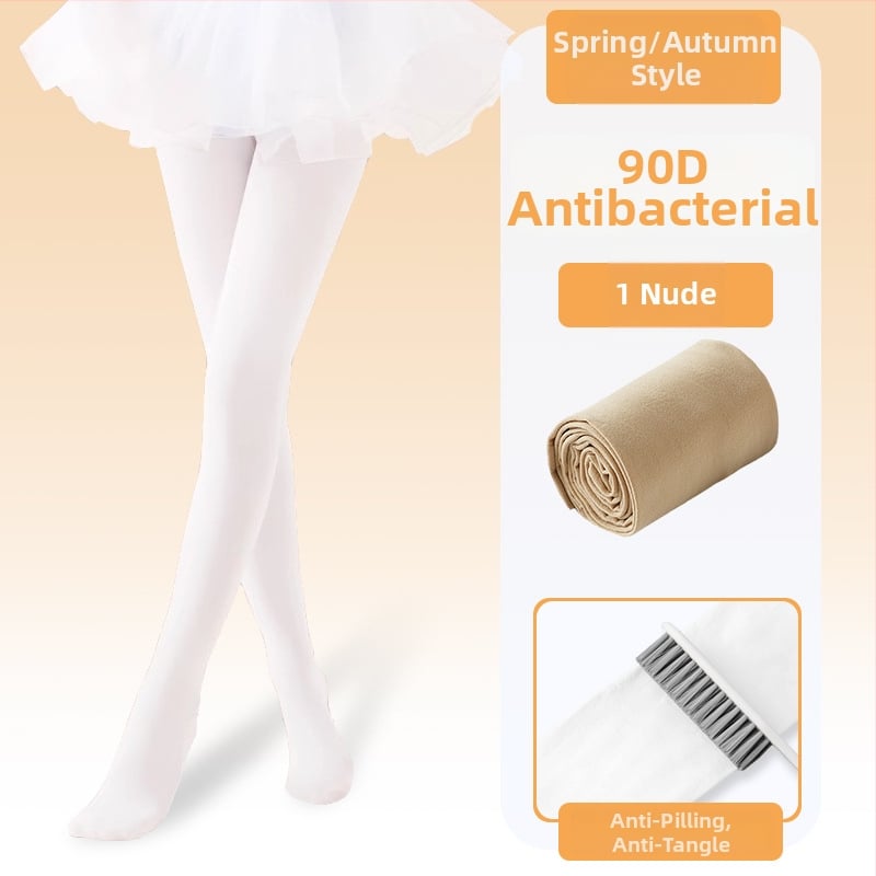 Детски балетни чорапогащи за танци, найлон/полиамид 83% съдържание, средна плътност, едноцветен модел, плоско плетиво 12–14 шевове на 3 см, подходящи за всички сезони