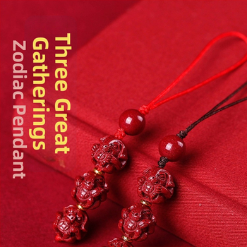 Telefona ķēdes piekariņš ar cinnabāra zodiaka motīvu, gravēts, ķīniešu literāri retro stila, 2023. gada rudens