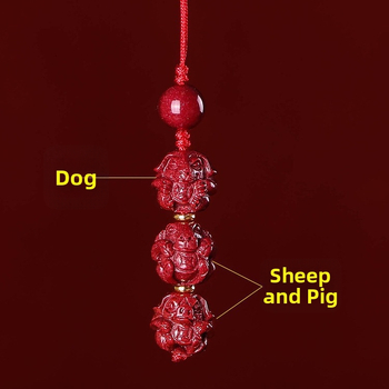 Telefona ķēdes piekariņš ar cinnabāra zodiaka motīvu, gravēts, ķīniešu literāri retro stila, 2023. gada rudens