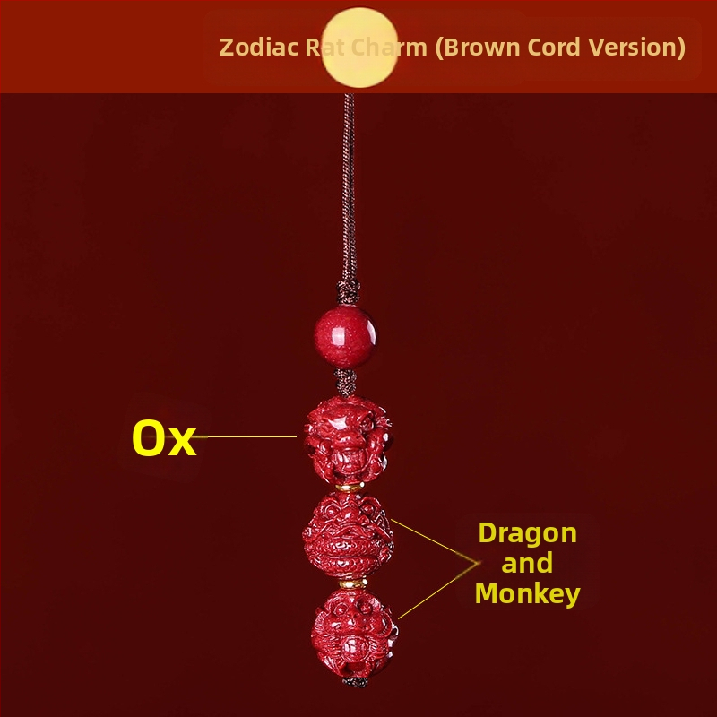Telefona ķēdes piekariņš ar cinnabāra zodiaka motīvu, gravēts, ķīniešu literāri retro stila, 2023. gada rudens