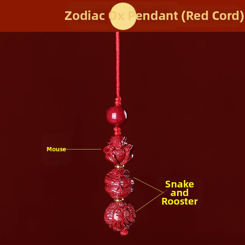 Telefona ķēdes piekariņš ar cinnabāra zodiaka motīvu, gravēts, ķīniešu literāri retro stila, 2023. gada rudens