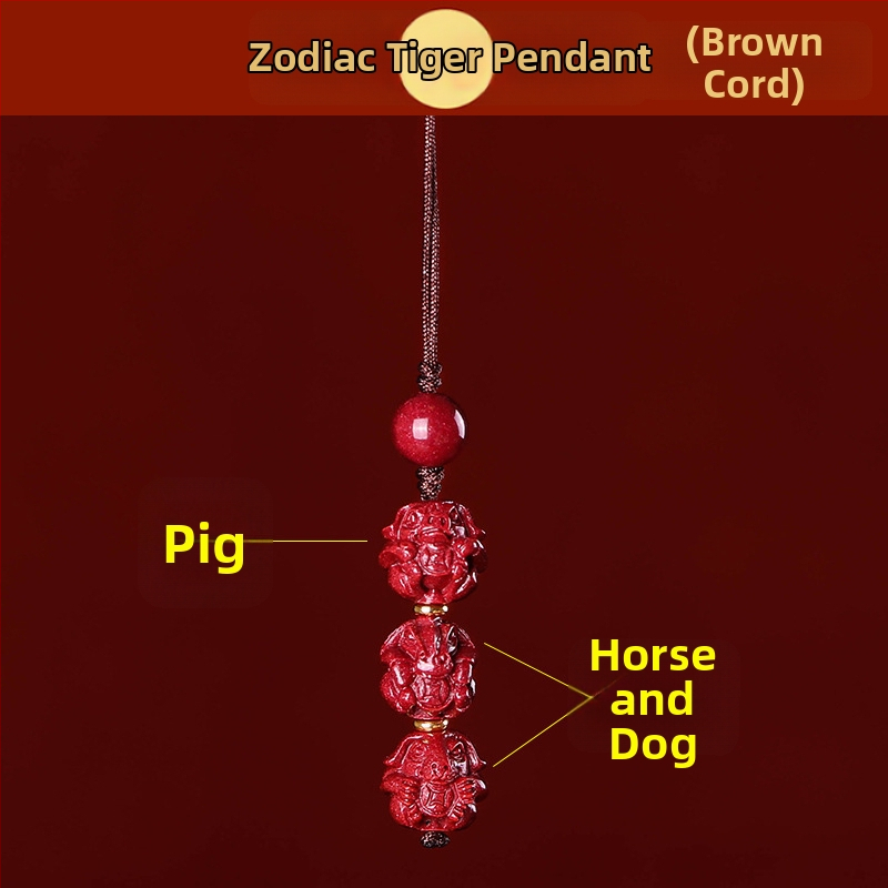 Telefona ķēdes piekariņš ar cinnabāra zodiaka motīvu, gravēts, ķīniešu literāri retro stila, 2023. gada rudens