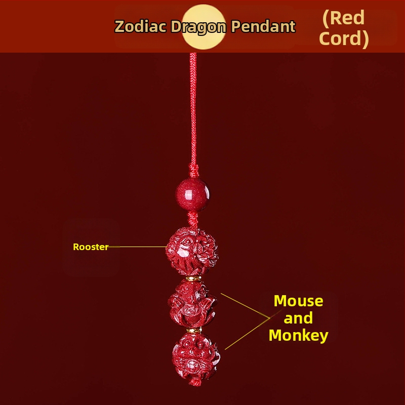 Telefona ķēdes piekariņš ar cinnabāra zodiaka motīvu, gravēts, ķīniešu literāri retro stila, 2023. gada rudens