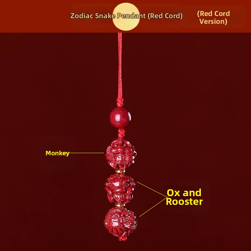 Telefona ķēdes piekariņš ar cinnabāra zodiaka motīvu, gravēts, ķīniešu literāri retro stila, 2023. gada rudens