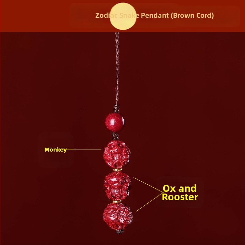 Telefona ķēdes piekariņš ar cinnabāra zodiaka motīvu, gravēts, ķīniešu literāri retro stila, 2023. gada rudens