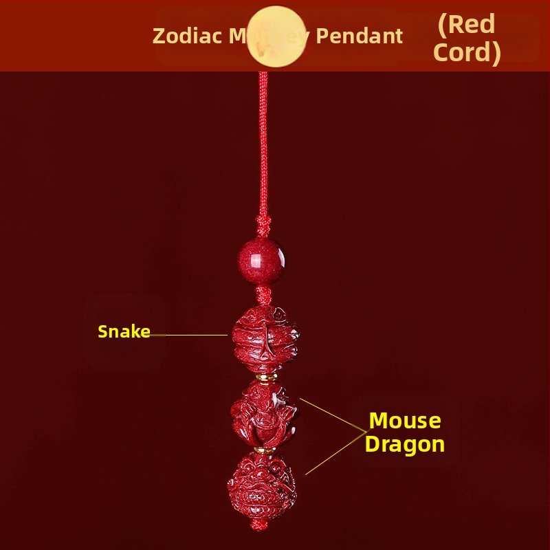 Telefona ķēdes piekariņš ar cinnabāra zodiaka motīvu, gravēts, ķīniešu literāri retro stila, 2023. gada rudens
