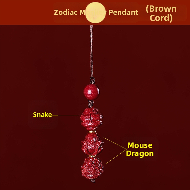 Telefona ķēdes piekariņš ar cinnabāra zodiaka motīvu, gravēts, ķīniešu literāri retro stila, 2023. gada rudens