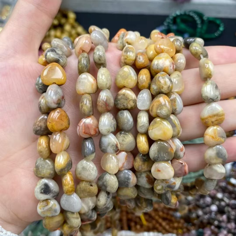 DIY ékszer gyöngyök – természetes kő, szerelem minta, egyenes lyukú gyöngyök, friss és édes stílus