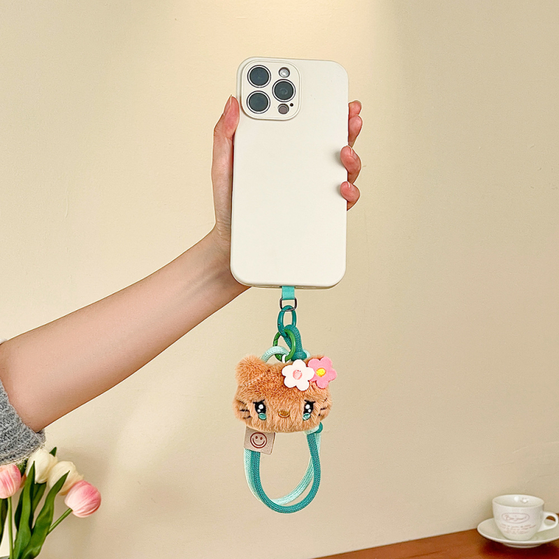 Plīša kaķēna piekariņš telefonam, roku darbs, animācijas motīvs, aksesuārs ziemas 2025 izlaidumam